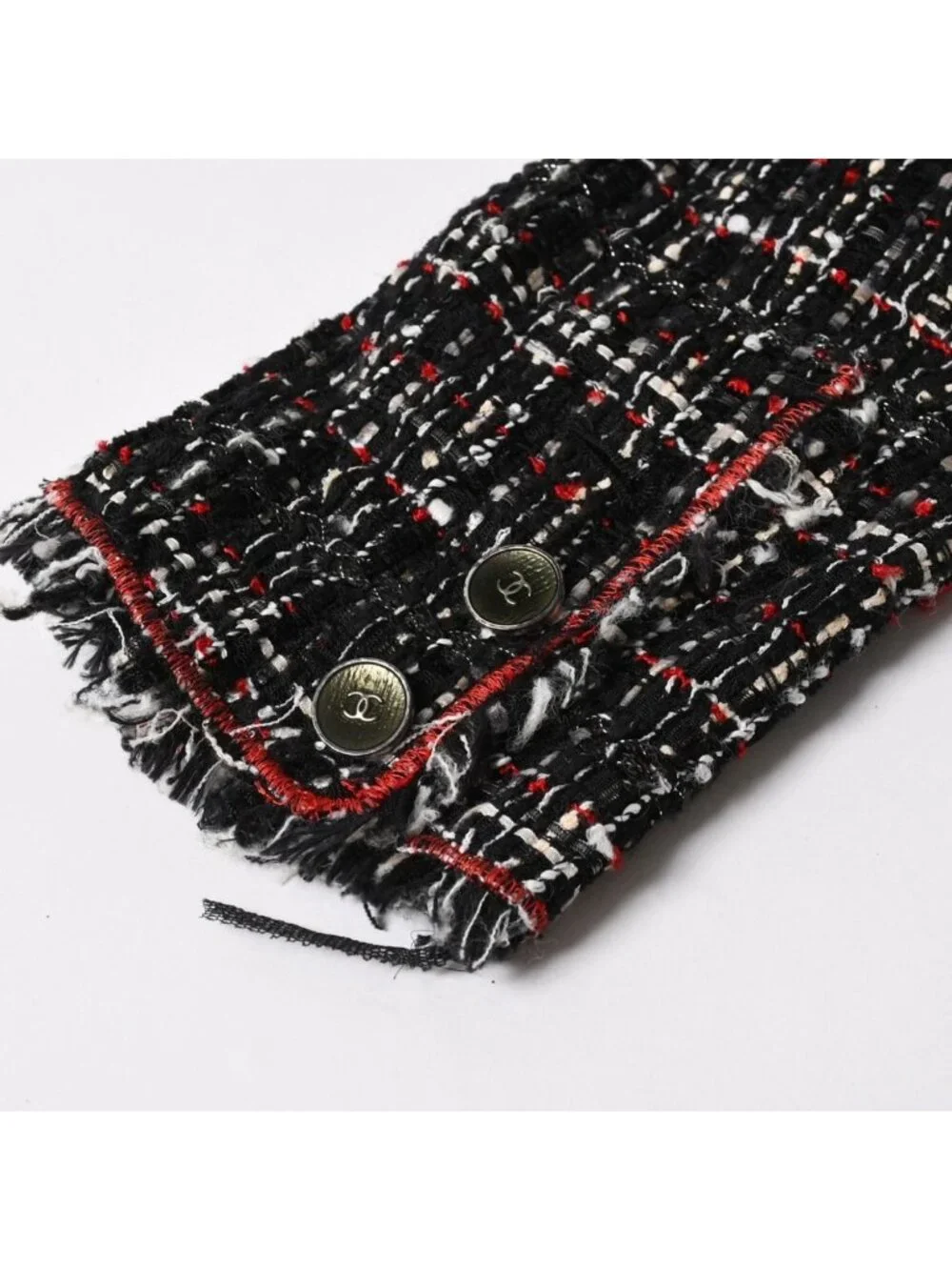 Chanel Tweed Jacket CC Logo Black Red White